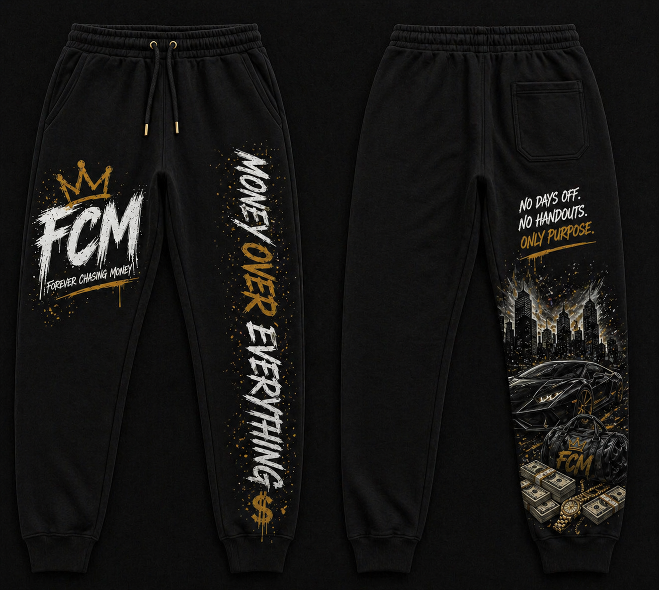 FCM Hustle Graphic Joggers | Money Over Everything Streetwear Sweatpants